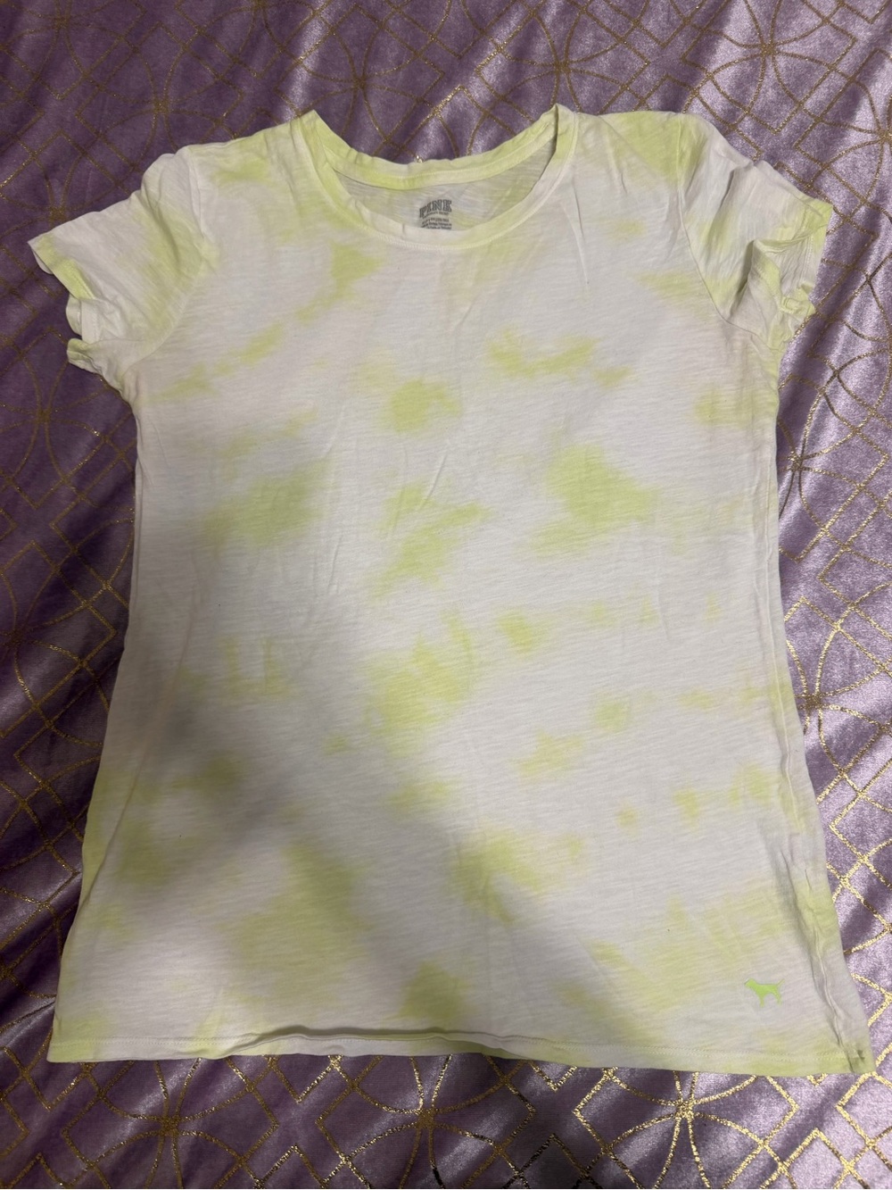 💥 WOMENS PINK Victoria's Secret Tie-Dye Tee in White & Yellow/Lime Green